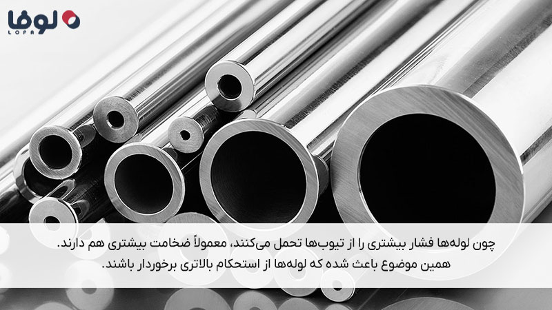 مقایسه tube و pipe از لحاظ ضخامت